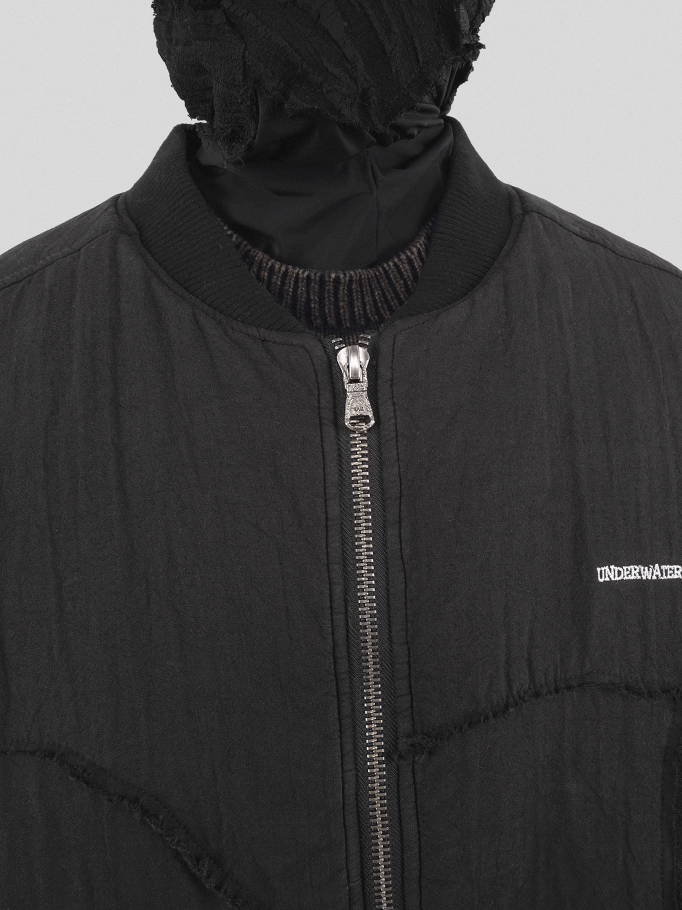 UNDERWATER Washed Textured Patchwork Bomber Jacket