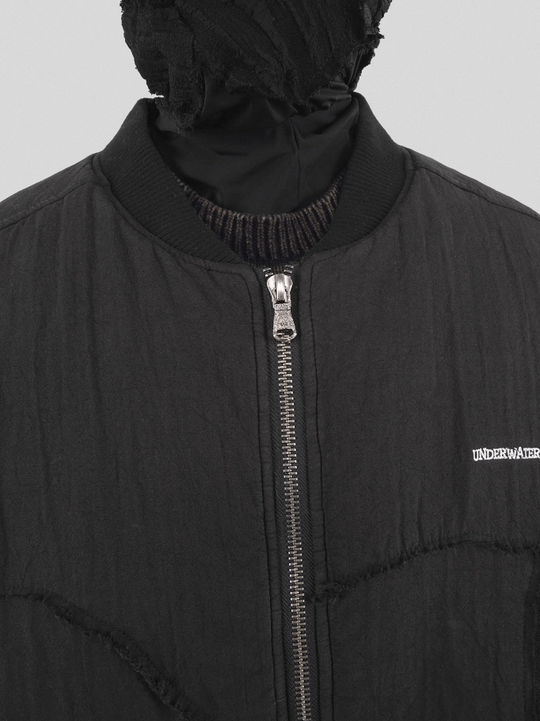 UNDERWATER Washed Textured Patchwork Bomber Jacket