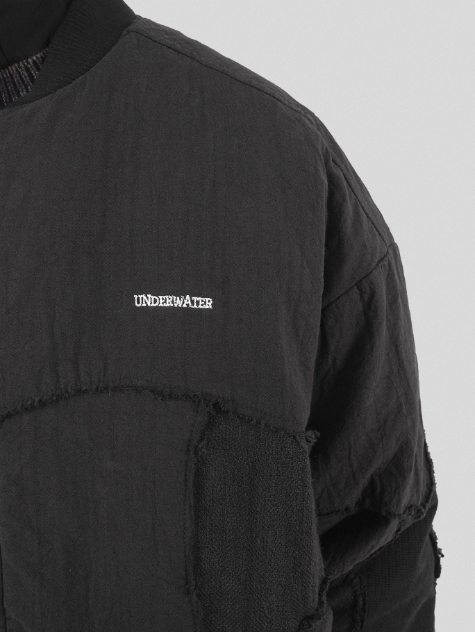 UNDERWATER Washed Textured Patchwork Bomber Jacket