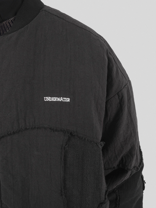 UNDERWATER Washed Textured Patchwork Bomber Jacket