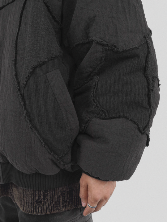 UNDERWATER Washed Textured Patchwork Bomber Jacket