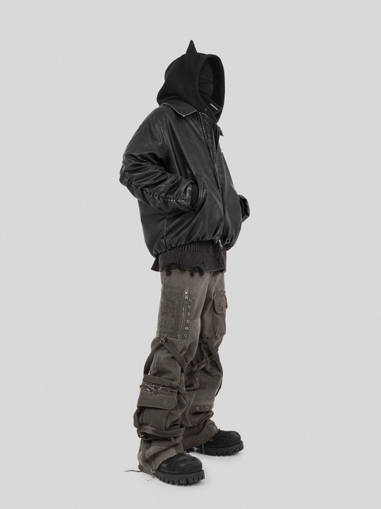 UNDERWATER Cross Embroidered Down Leather Bomber Jacket MA-1