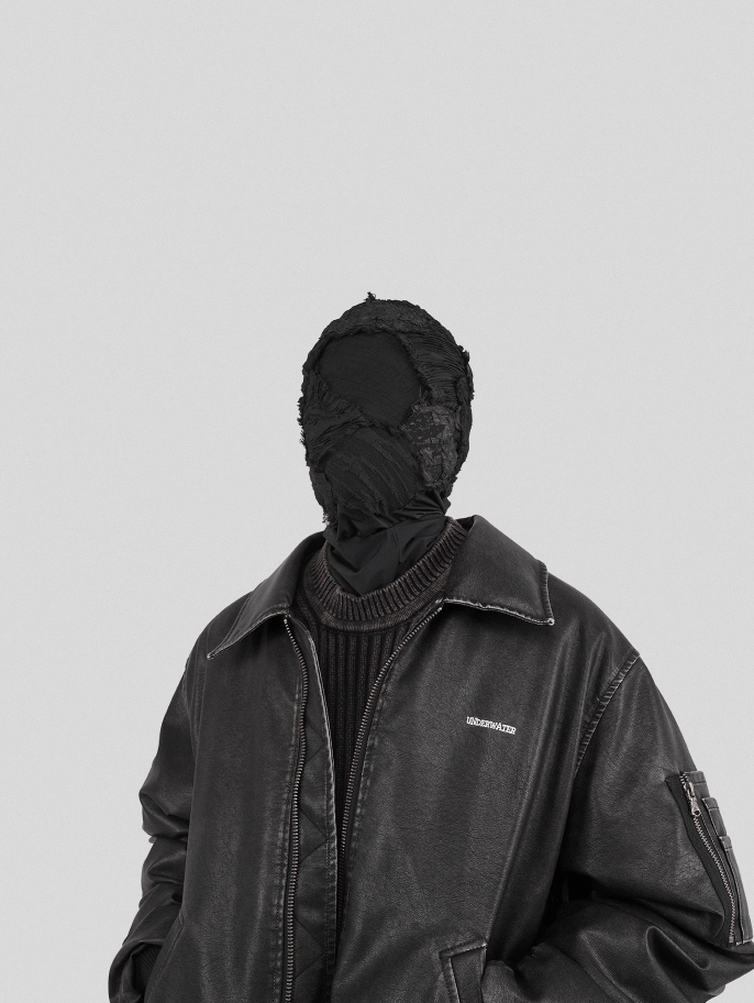 UNDERWATER Cross Embroidered Down Leather Bomber Jacket MA-1