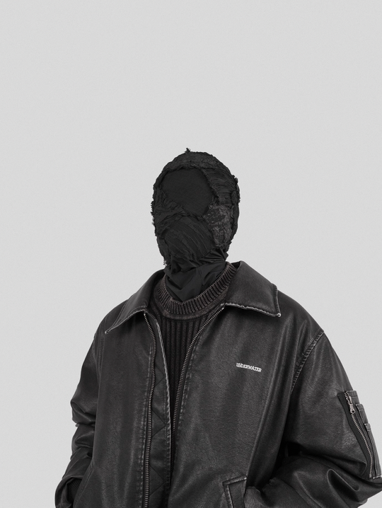 UNDERWATER Cross Embroidered Down Leather Bomber Jacket MA-1