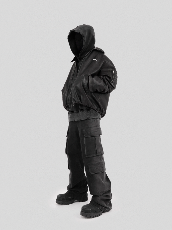 UNDERWATER Cross Embroidered Down Leather Bomber Jacket MA-1