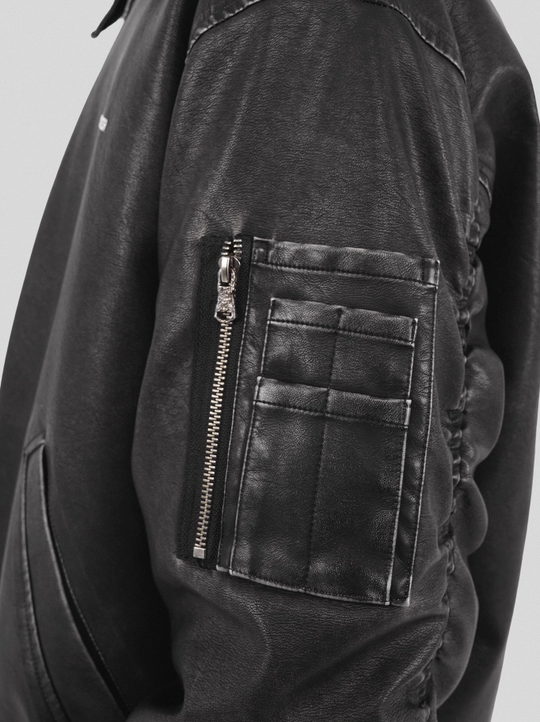 UNDERWATER Cross Embroidered Down Leather Bomber Jacket MA-1