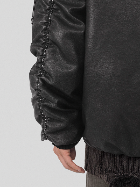 UNDERWATER Cross Embroidered Down Leather Bomber Jacket MA-1