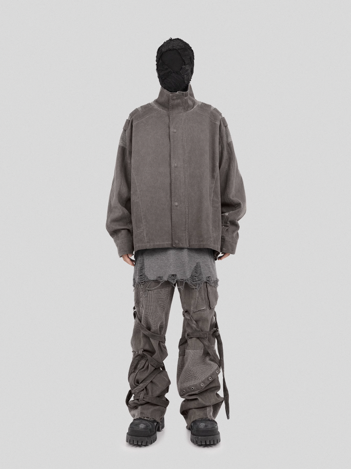 UNDERWATER Dirty Wash Scavenger Mesh Patchwork Bandage Jacket