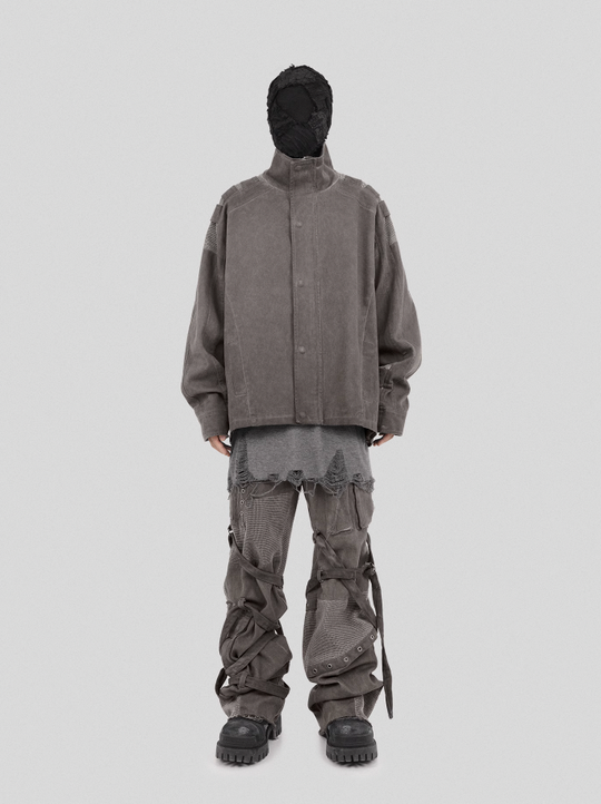 UNDERWATER Dirty Wash Scavenger Mesh Patchwork Bandage Jacket