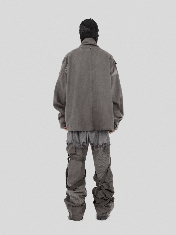 UNDERWATER Dirty Wash Scavenger Mesh Patchwork Bandage Jacket