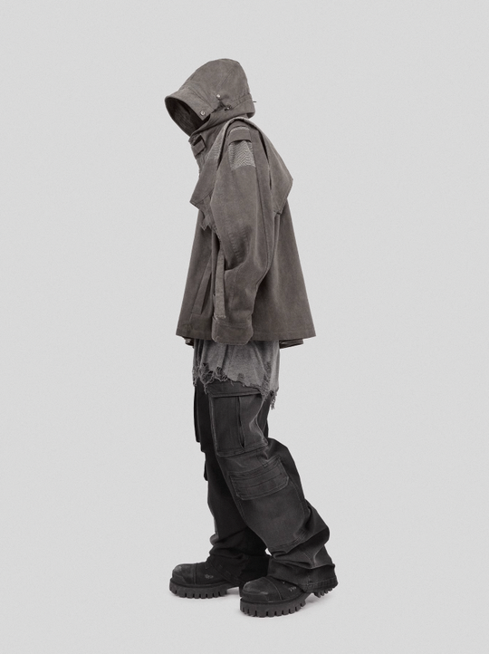 UNDERWATER Dirty Wash Scavenger Mesh Patchwork Bandage Jacket