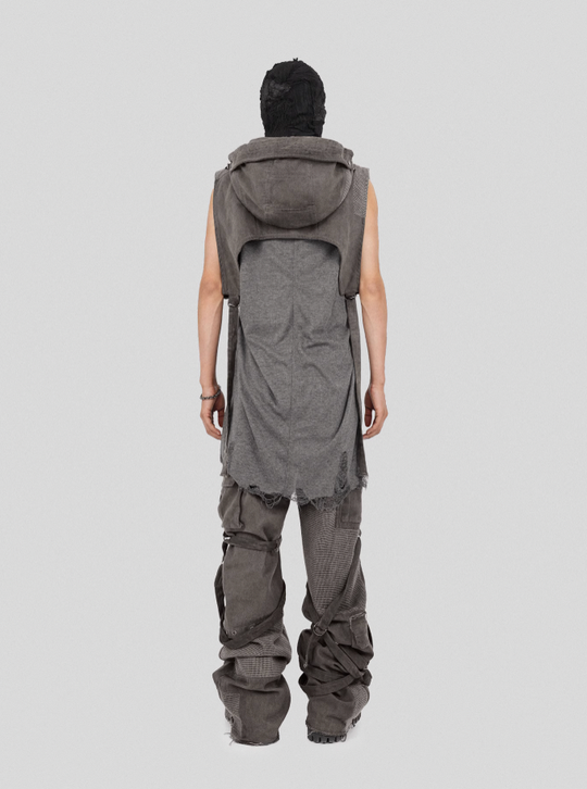 UNDERWATER Wasteland Dirty Scavenger Mesh Patchwork Short Hooded Vest