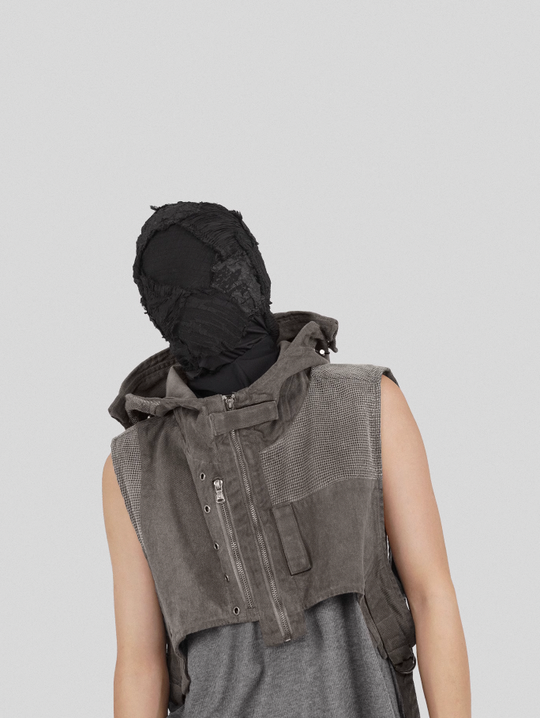UNDERWATER Wasteland Dirty Scavenger Mesh Patchwork Short Hooded Vest