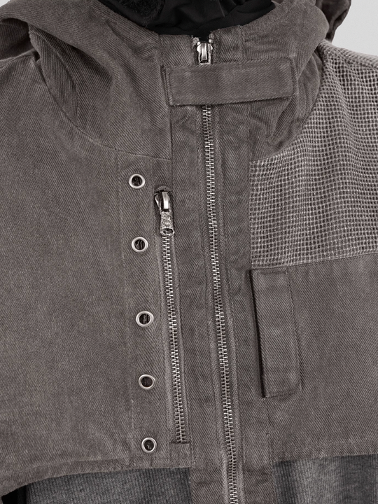 UNDERWATER Wasteland Dirty Scavenger Mesh Patchwork Short Hooded Vest