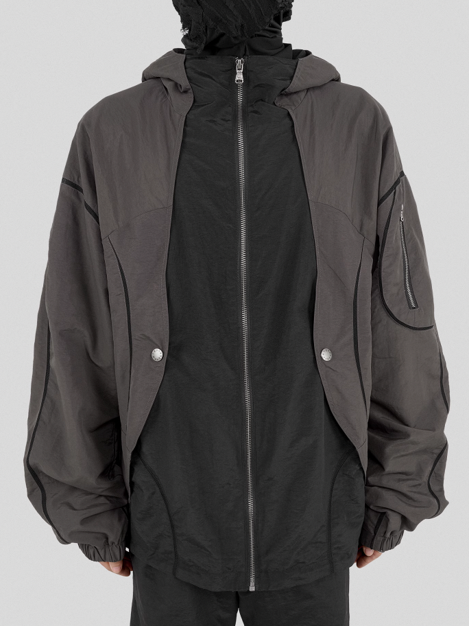 UNDERWATER Color Blocking Mesh Patchwork Punching Jacket