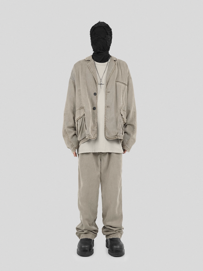 UNDERWATER Distressed 3D Cut Patch Pocket Suit Jacket