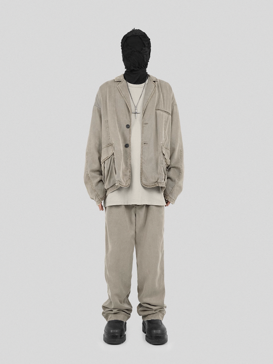 UNDERWATER Distressed 3D Cut Patch Pocket Suit Jacket