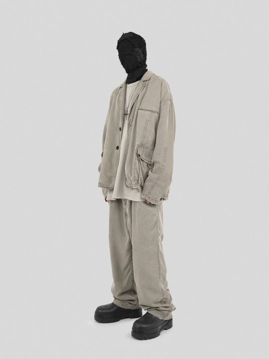 UNDERWATER Distressed 3D Cut Patch Pocket Suit Jacket