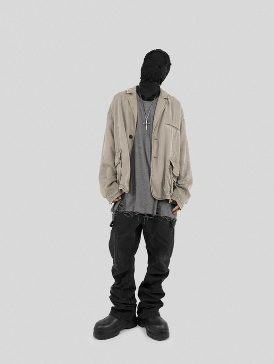 UNDERWATER Distressed 3D Cut Patch Pocket Suit Jacket