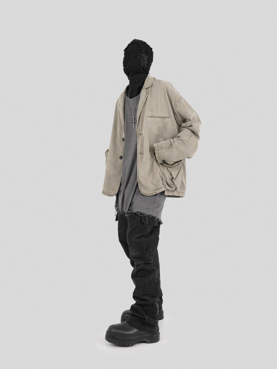 UNDERWATER Distressed 3D Cut Patch Pocket Suit Jacket