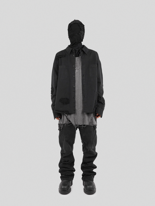 UNDERWATER Sand Washed Destroyed Needle Embroidery Shirt Jacket