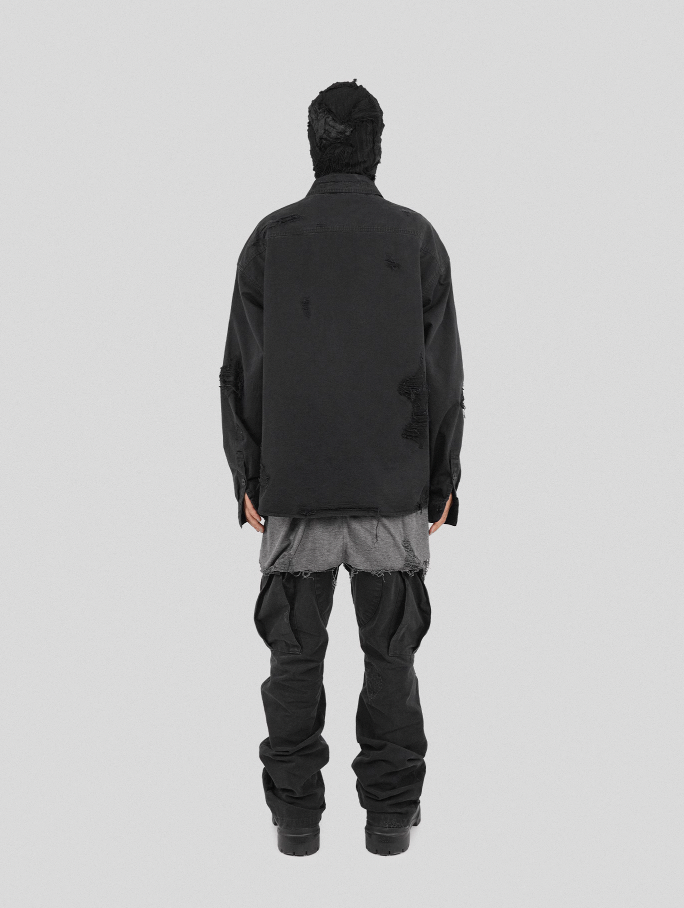 UNDERWATER Sand Washed Destroyed Needle Embroidery Shirt Jacket