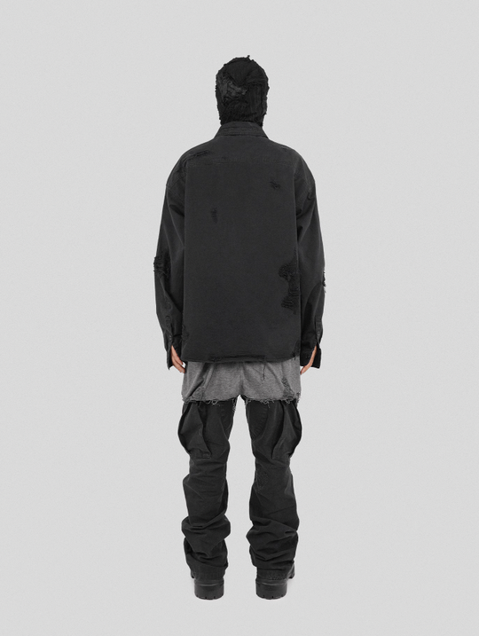 UNDERWATER Sand Washed Destroyed Needle Embroidery Shirt Jacket