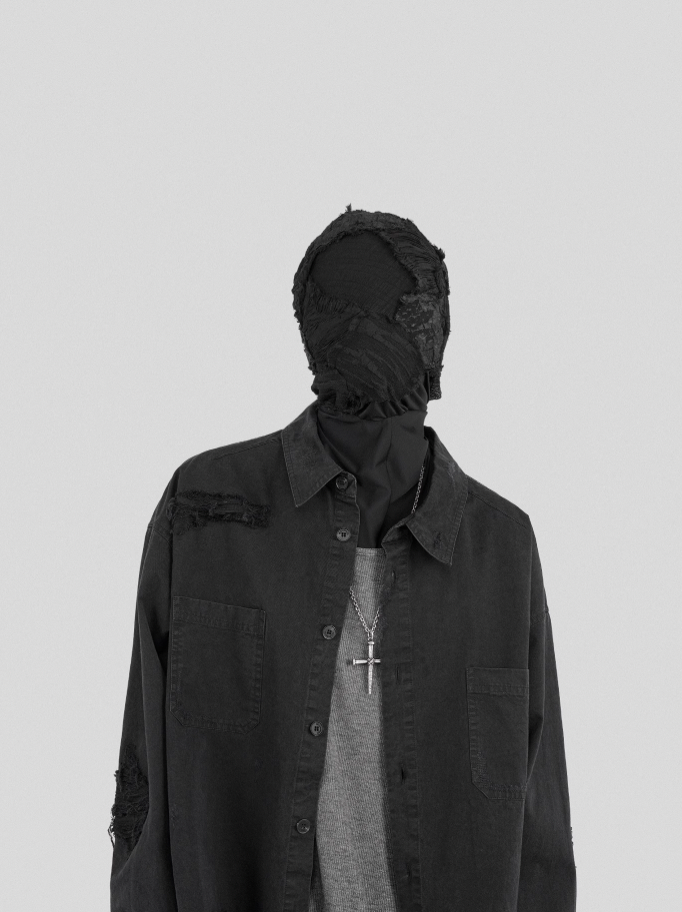 UNDERWATER Sand Washed Destroyed Needle Embroidery Shirt Jacket