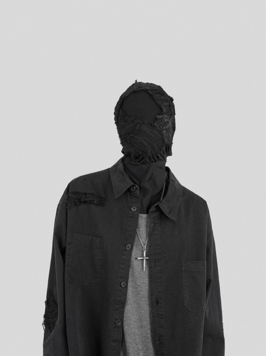 UNDERWATER Sand Washed Destroyed Needle Embroidery Shirt Jacket