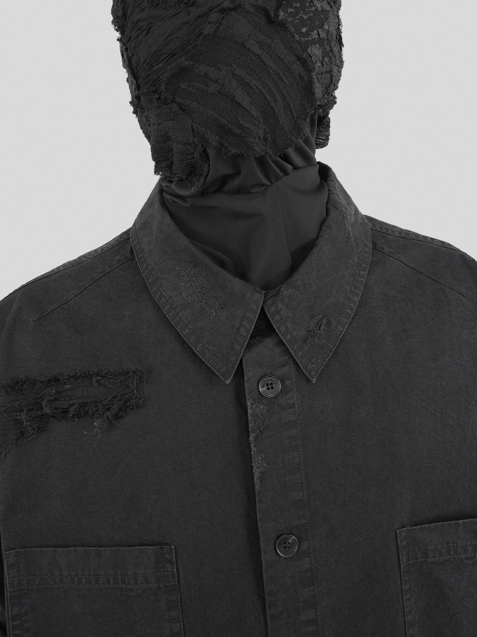 UNDERWATER Sand Washed Destroyed Needle Embroidery Shirt Jacket