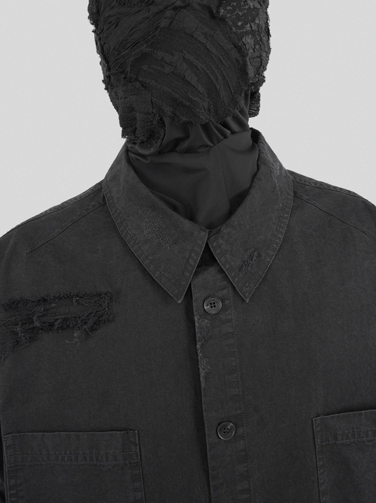 UNDERWATER Sand Washed Destroyed Needle Embroidery Shirt Jacket