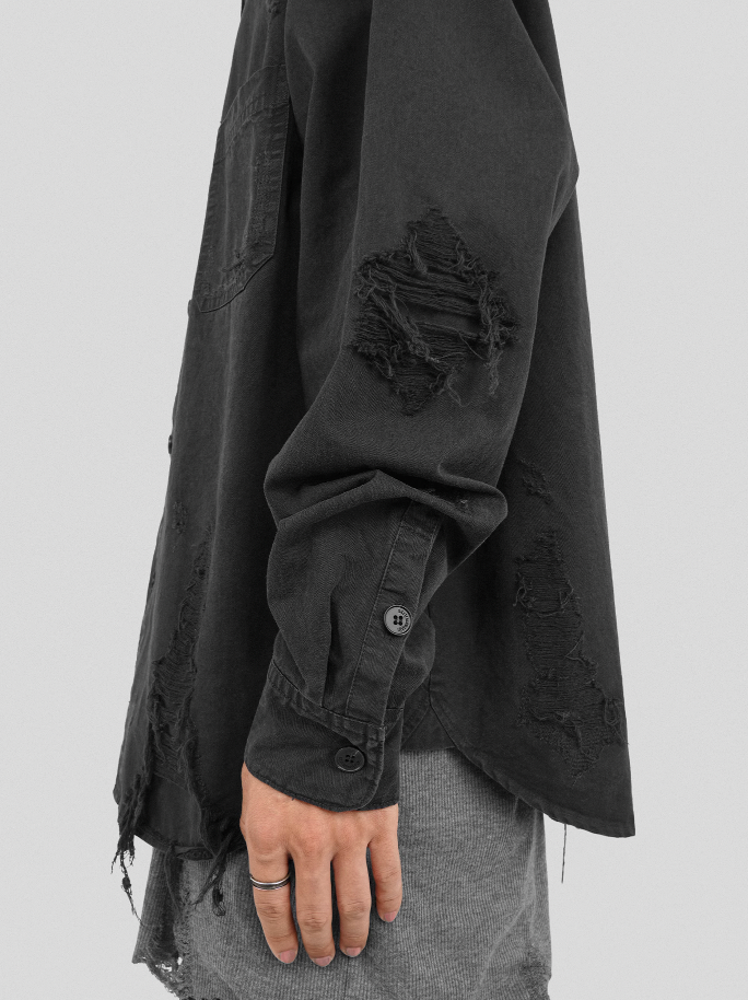 UNDERWATER Sand Washed Destroyed Needle Embroidery Shirt Jacket