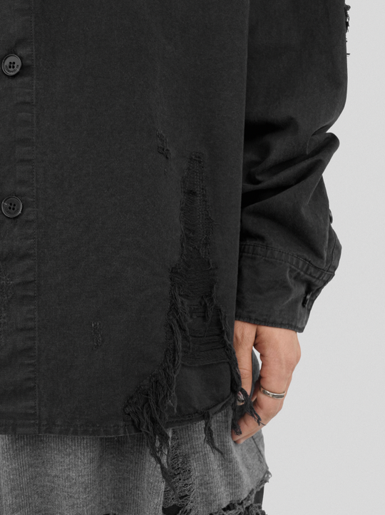 UNDERWATER Sand Washed Destroyed Needle Embroidery Shirt Jacket
