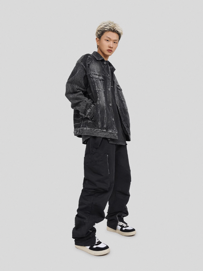 UNDERWATER Sand Wash Cut Destroyed Denim Jacket