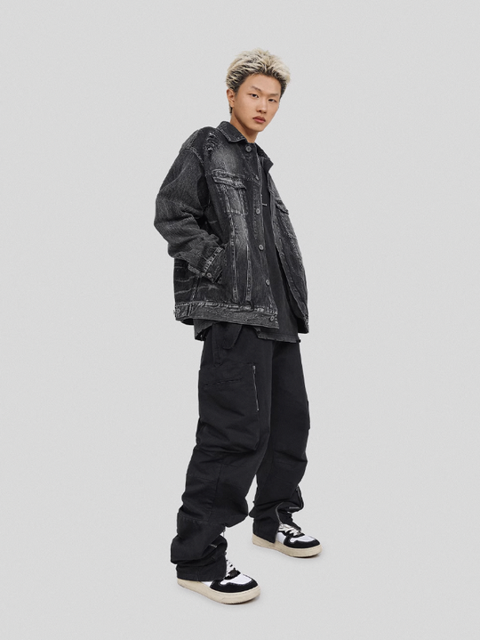 UNDERWATER Sand Wash Cut Destroyed Denim Jacket