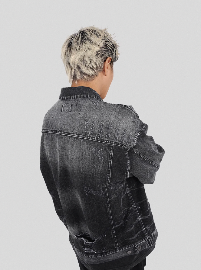 UNDERWATER Sand Wash Cut Destroyed Denim Jacket