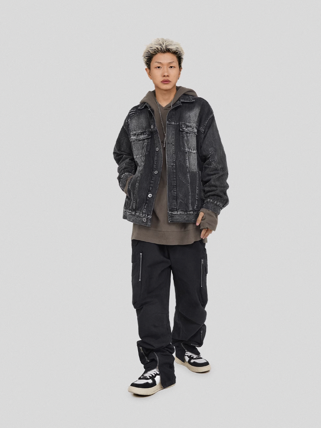 UNDERWATER Sand Wash Cut Destroyed Denim Jacket