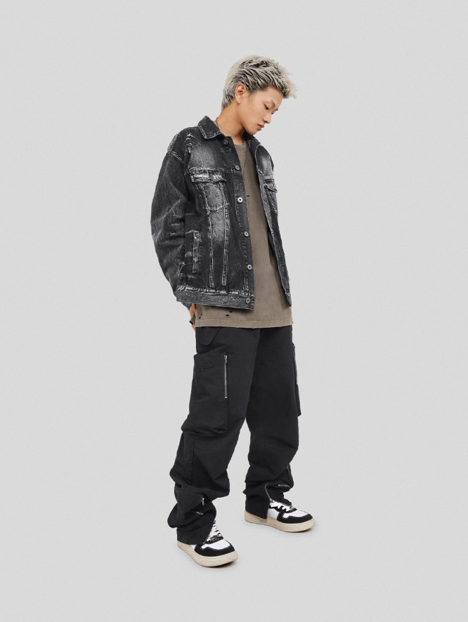 UNDERWATER Sand Wash Cut Destroyed Denim Jacket