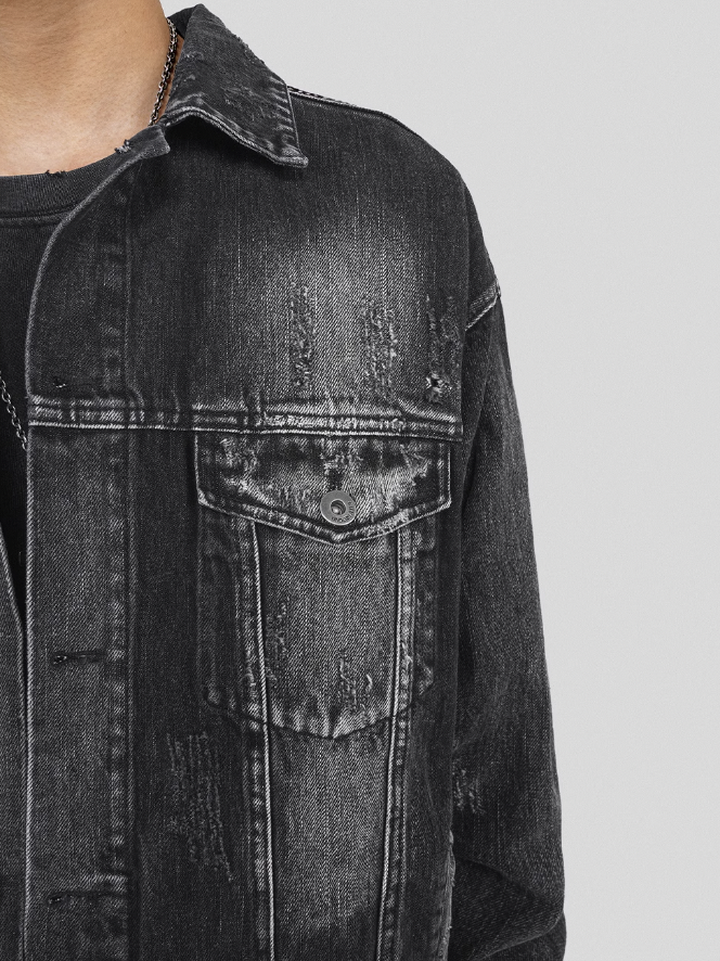 UNDERWATER Sand Wash Cut Destroyed Denim Jacket