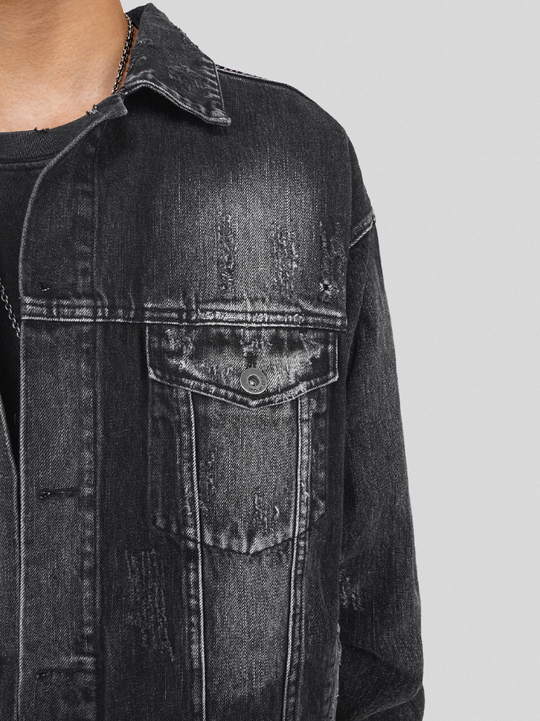 UNDERWATER Sand Wash Cut Destroyed Denim Jacket