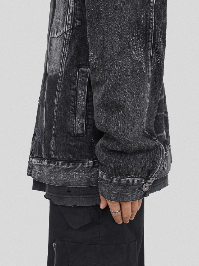 UNDERWATER Sand Wash Cut Destroyed Denim Jacket