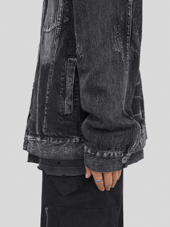 UNDERWATER Sand Wash Cut Destroyed Denim Jacket