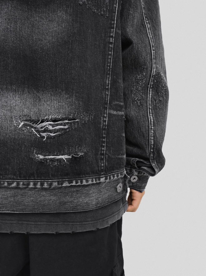 UNDERWATER Sand Wash Cut Destroyed Denim Jacket