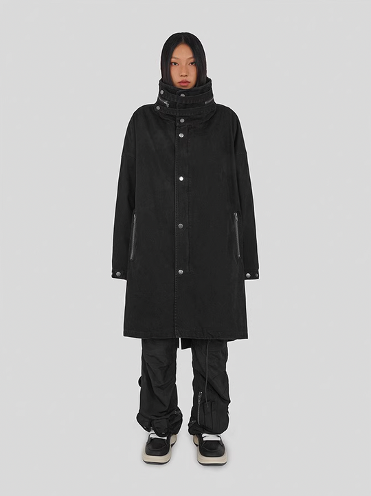 UNDERWATER Washed & Aged Zipper Hooded M51 Fishtail Trench Coat Jacket