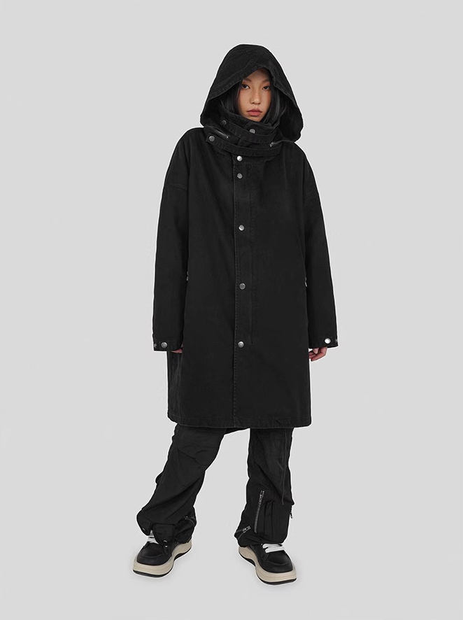 UNDERWATER Washed & Aged Zipper Hooded M51 Fishtail Trench Coat Jacket