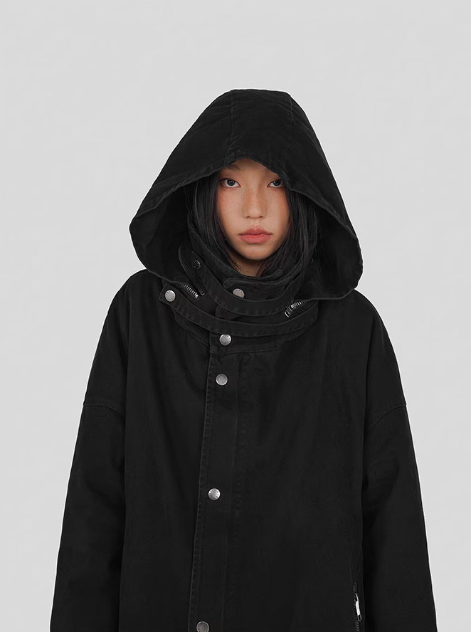 UNDERWATER Washed & Aged Zipper Hooded M51 Fishtail Trench Coat Jacket