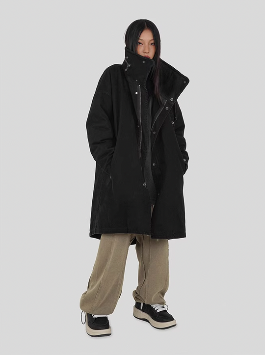 UNDERWATER Washed & Aged Zipper Hooded M51 Fishtail Trench Coat Jacket