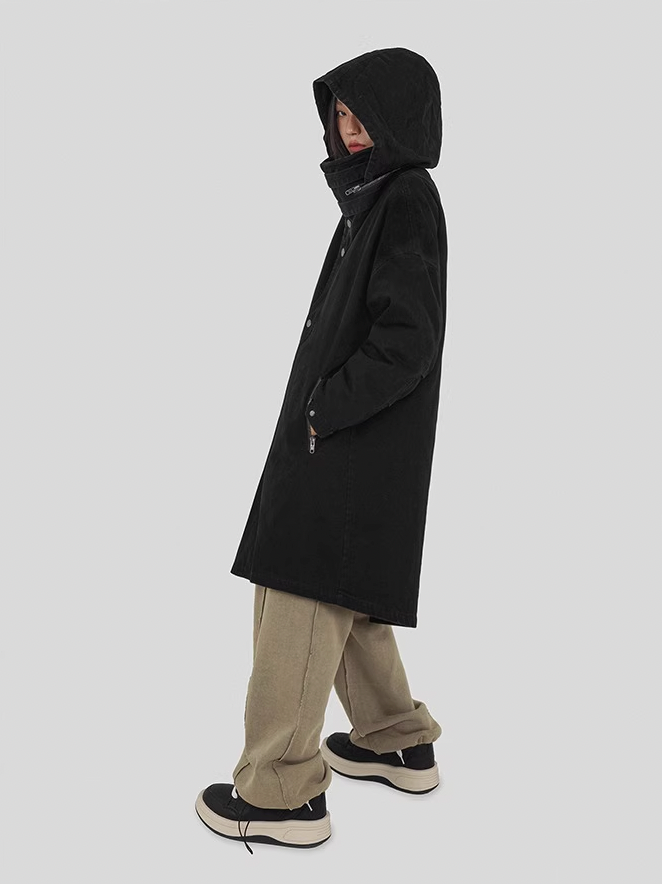 UNDERWATER Washed & Aged Zipper Hooded M51 Fishtail Trench Coat Jacket