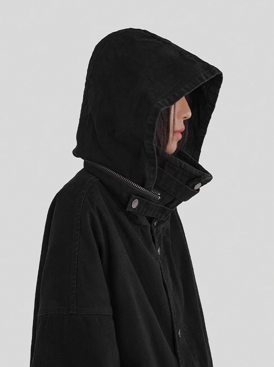 UNDERWATER Washed & Aged Zipper Hooded M51 Fishtail Trench Coat Jacket