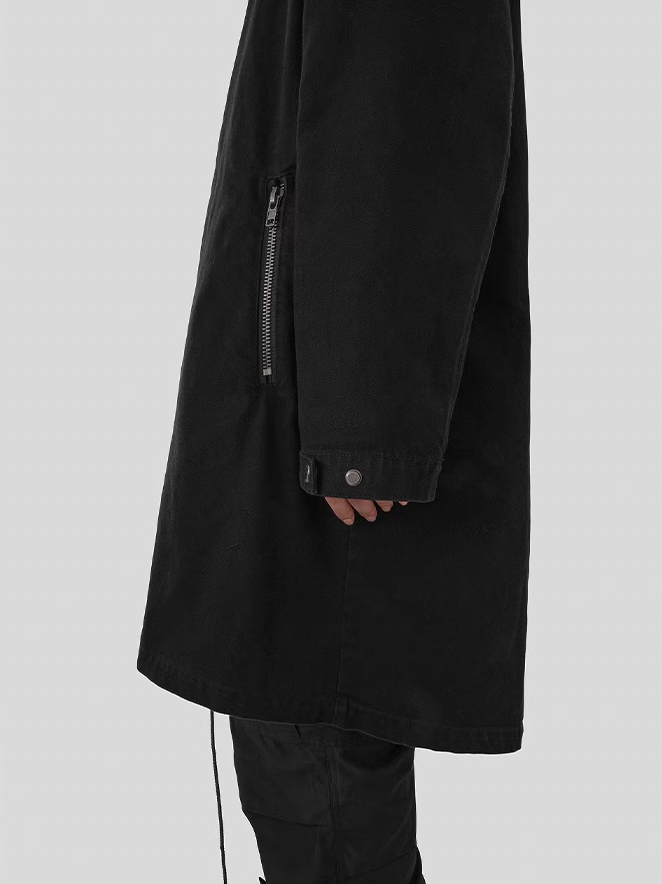 UNDERWATER Washed & Aged Zipper Hooded M51 Fishtail Trench Coat Jacket